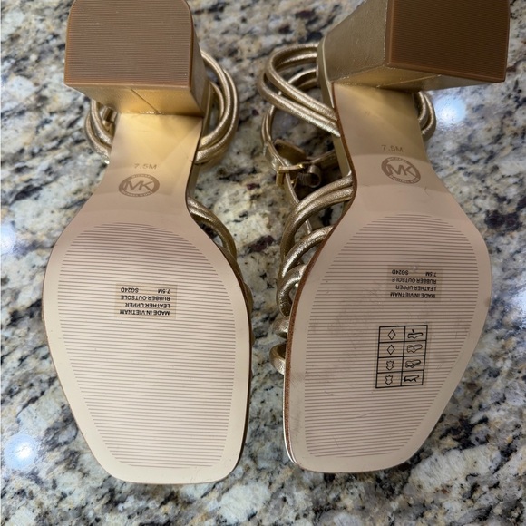 Michael Kors Gold Strappy Chunky Heels - Picture 7 of 8
